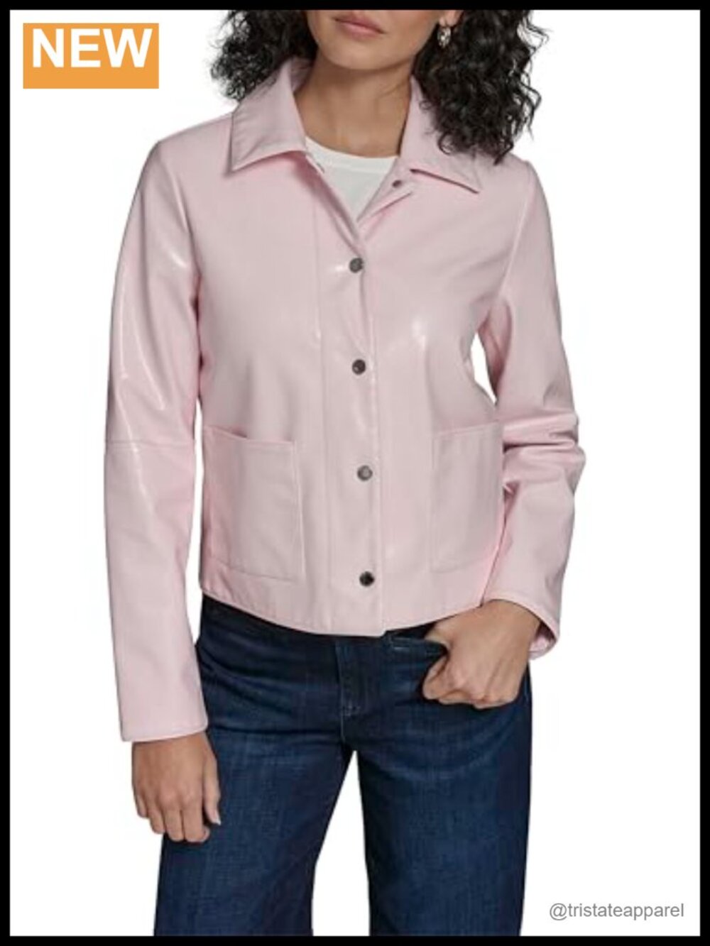 Patent Faux Leather Snap Front Jacket
